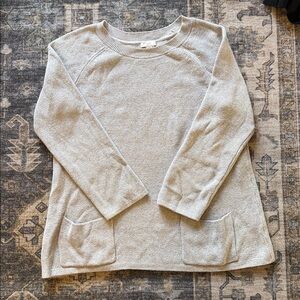 J. Jill Gray Cotton Blend Front Pocket 3/4 Length Sleeve Sweater